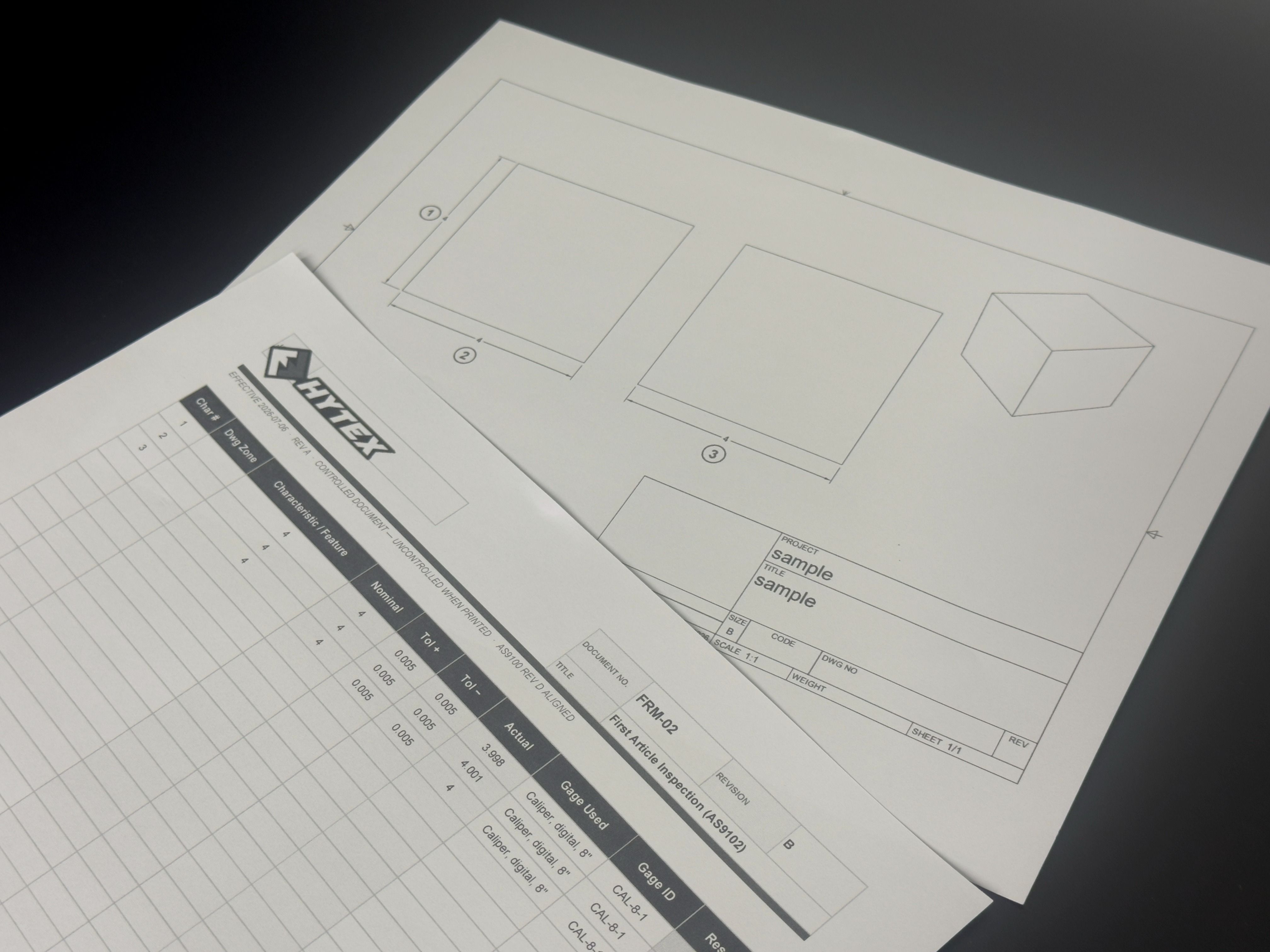 Sample ballooned drawing and dimensional inspection report